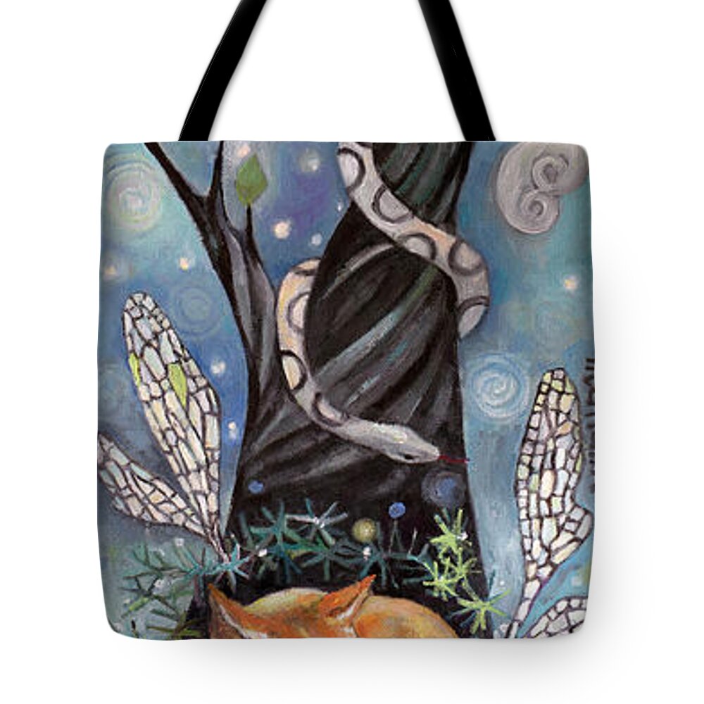 Fox Tote Bag featuring the painting Forest Temple by Manami Lingerfelt