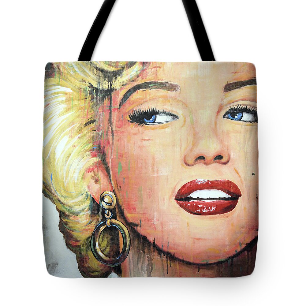 Marilyn Monroe Tote Bag featuring the painting Forever Young - Marilyn Monroe portrait face art painting by Amy Giacomelli