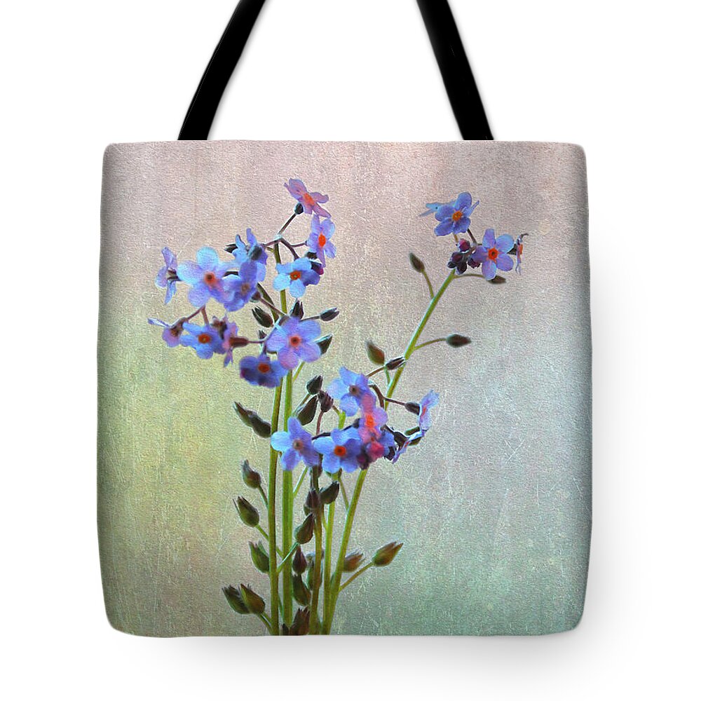 Still Life Tote Bag featuring the photograph Forget Me Not Flower Arrangement by Nina Silver
