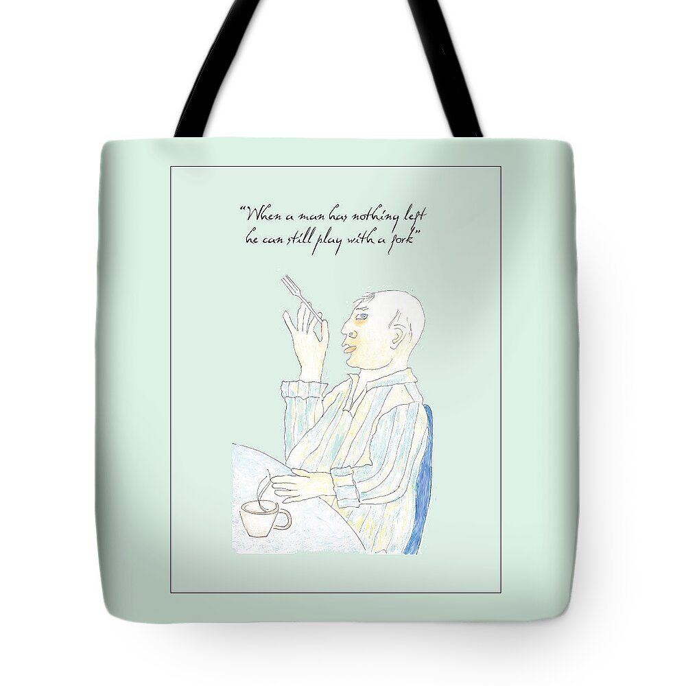 Old Age Tote Bag featuring the drawing Fork Play by Heather Hennick