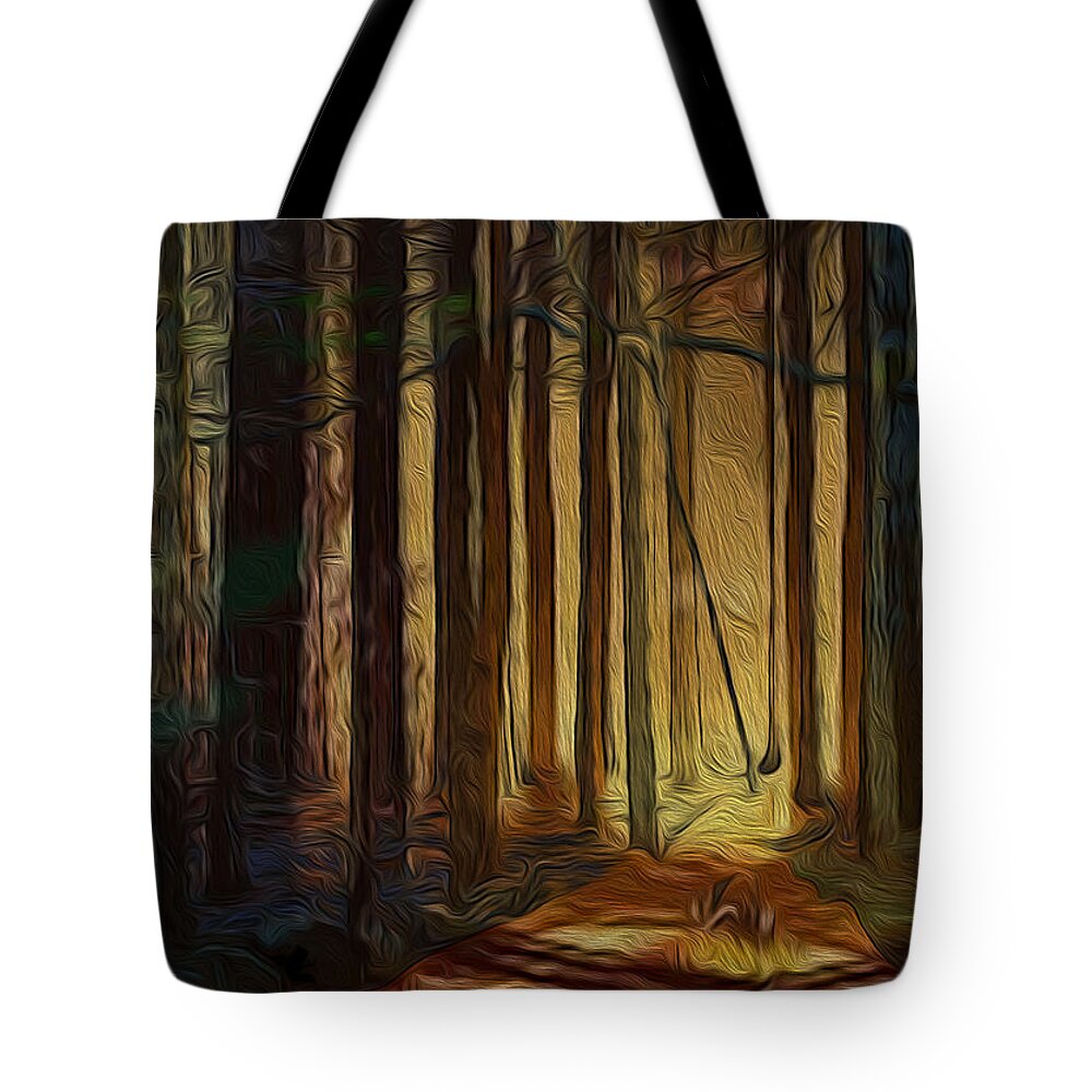 Artwork For Sale Tote Bag featuring the digital art Forrest sun by Vincent Franco