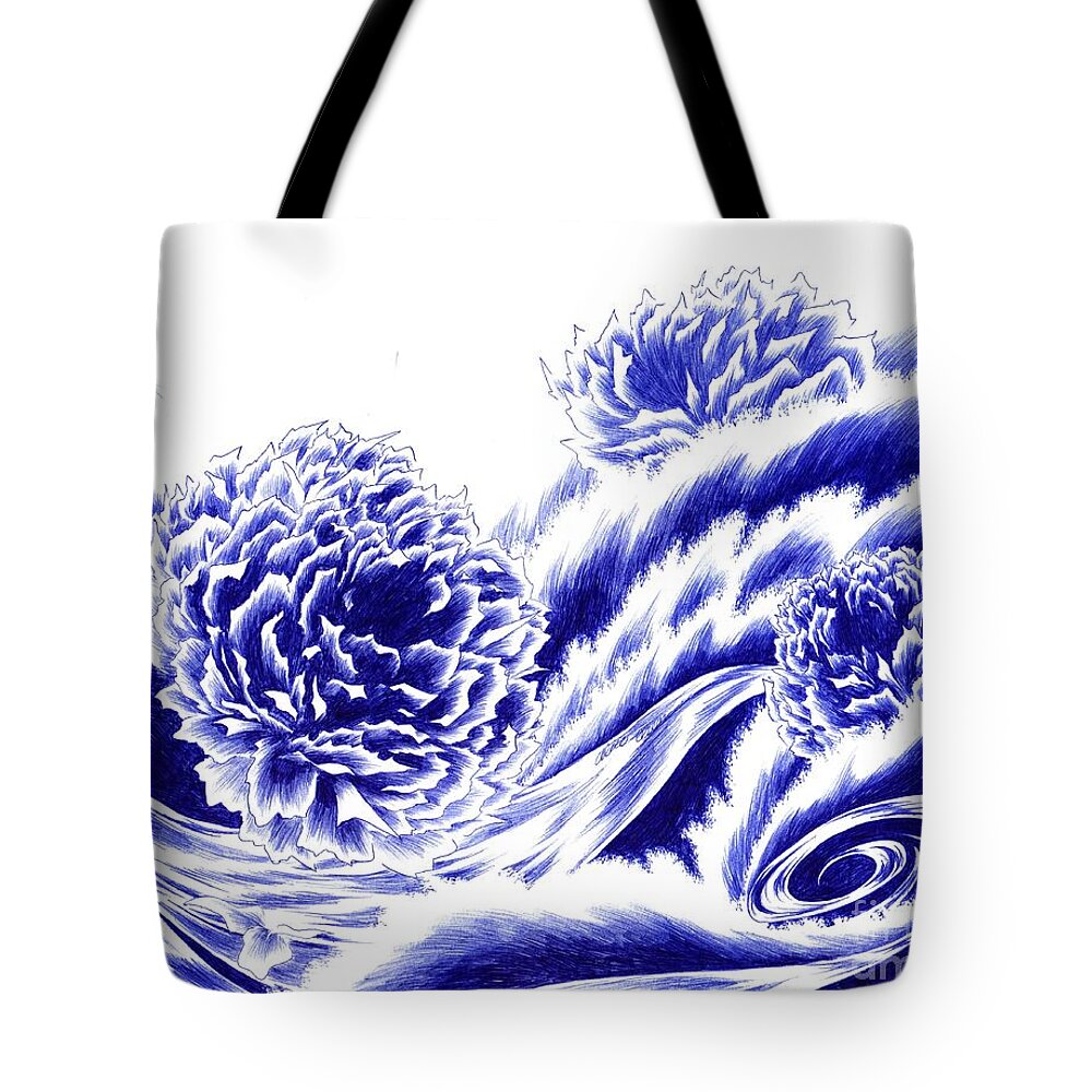 Fortune Tote Bag featuring the drawing Fortunes of Life - On the Tide by Alice Chen