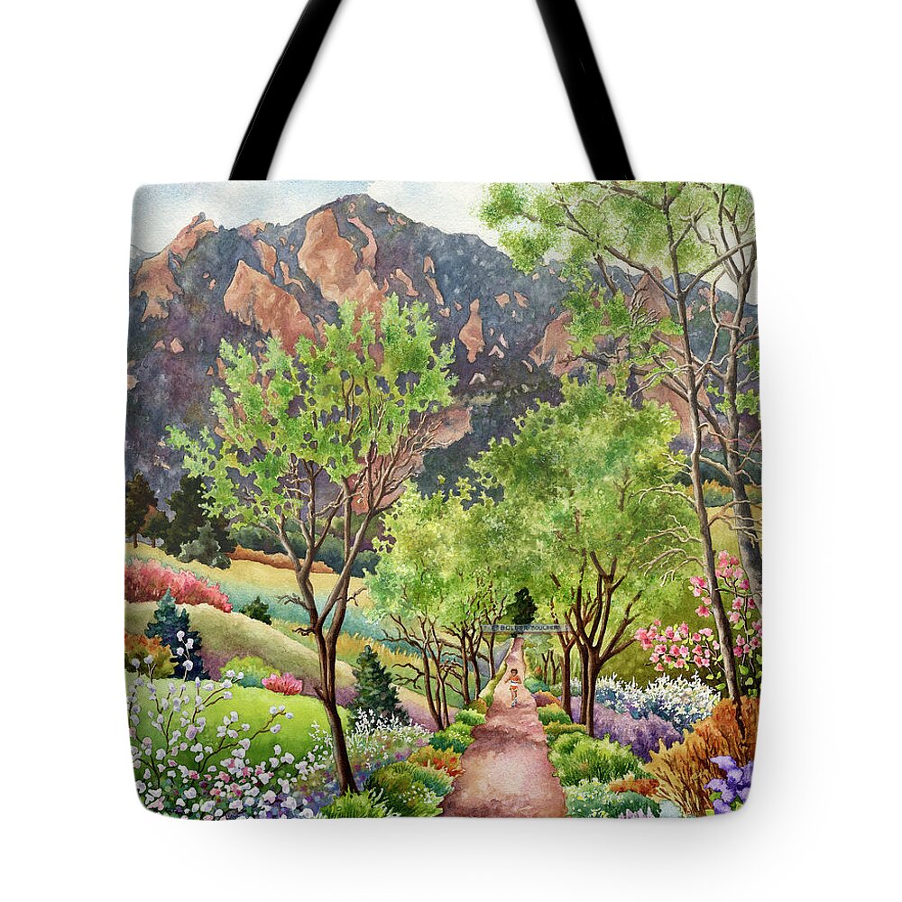 Bolder Boulder Poster Tote Bag featuring the painting Forty Years Running by Anne Gifford