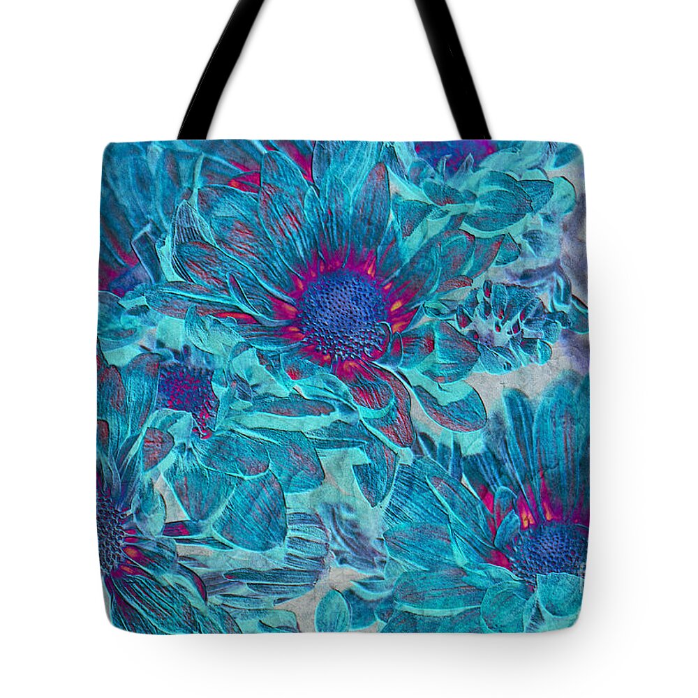 Daisies Tote Bag featuring the digital art Foulee de petales - a01t by Variance Collections