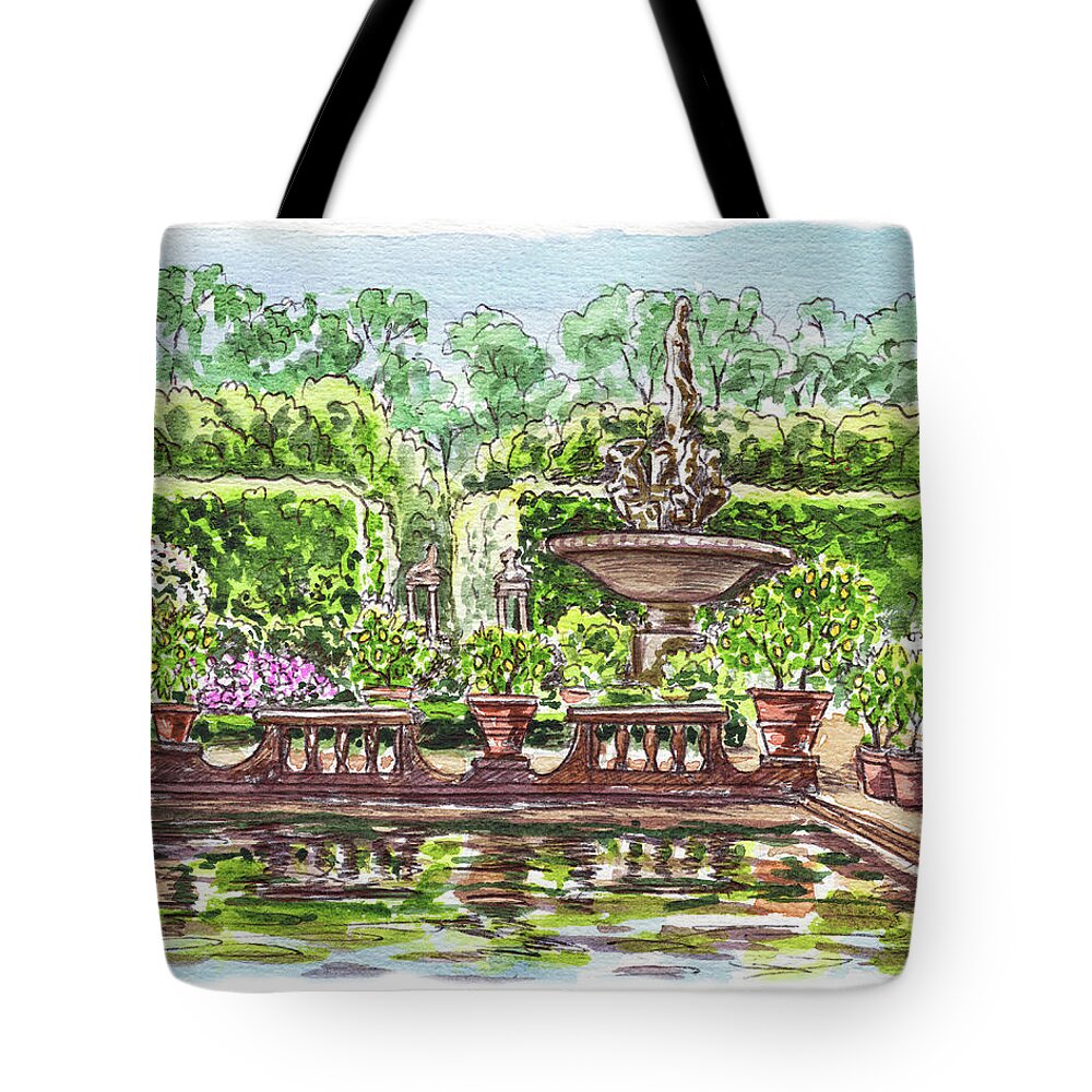 Fountain Island Boboli Gardens Florence Italy Tote Bag featuring the painting Fountain Island Boboli Gardens Florence Italy by Irina Sztukowski