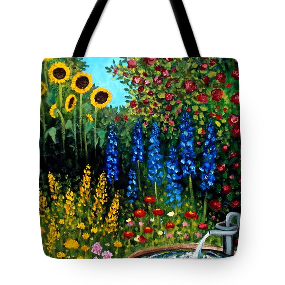 Oil Tote Bag featuring the painting Fountain of Flowers by Elizabeth Robinette Tyndall