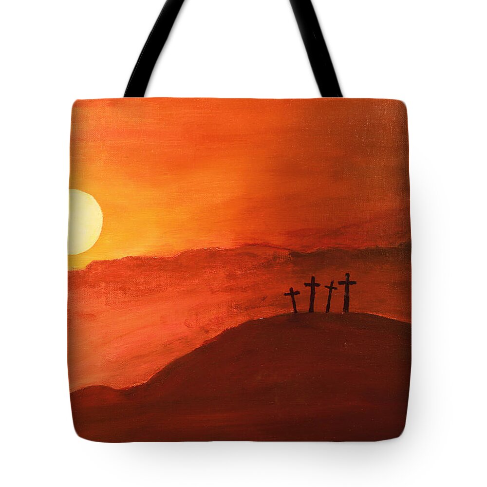 Landscape Tote Bag featuring the painting Four Crosses by David Stasiak