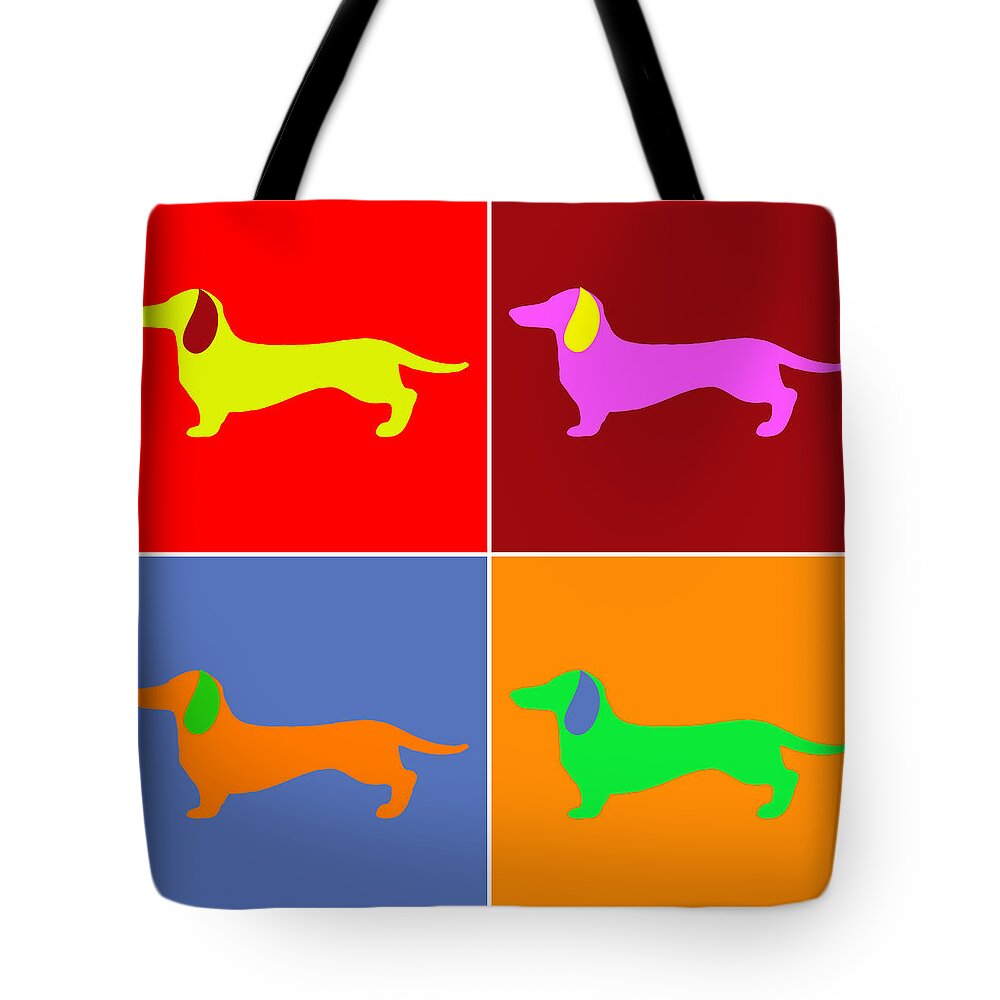 Pop Art Tote Bag featuring the digital art Four Dachshunds by SR Green