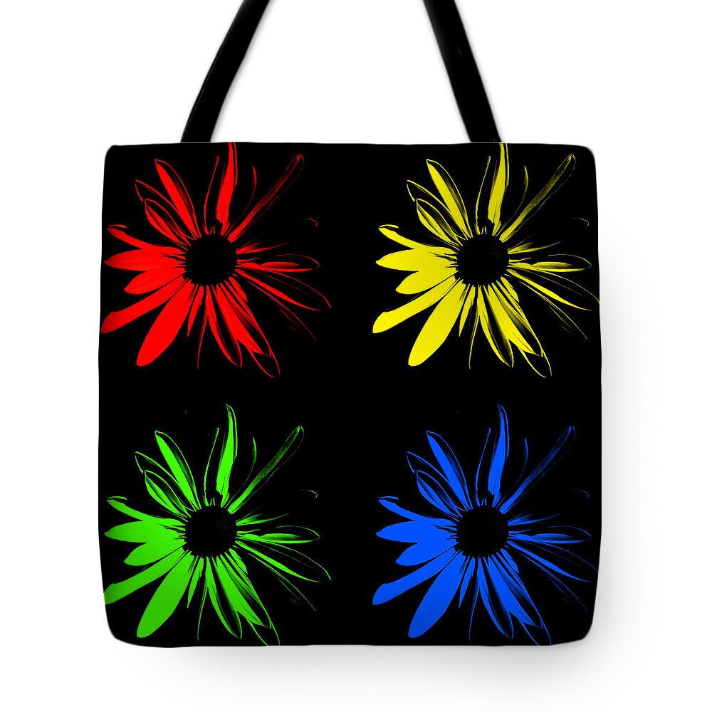 Red Tote Bag featuring the photograph Four Flowers by Maggy Marsh