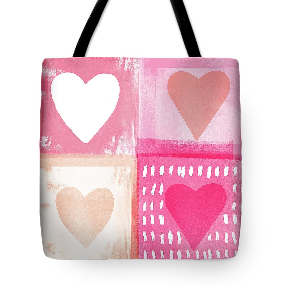 Hearts Tote Bag featuring the mixed media Four Hearts- Art by Linda Woods by Linda Woods