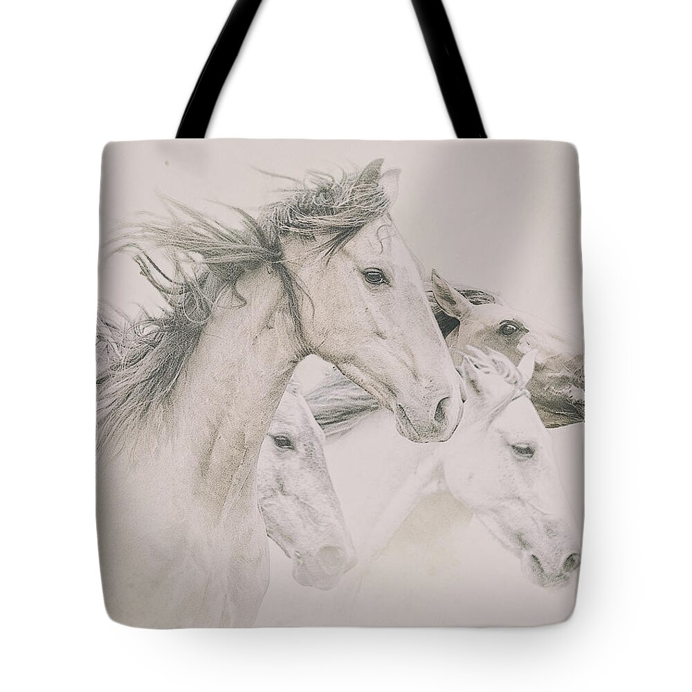 Equine Tote Bag featuring the photograph Four Horses by Ron McGinnis