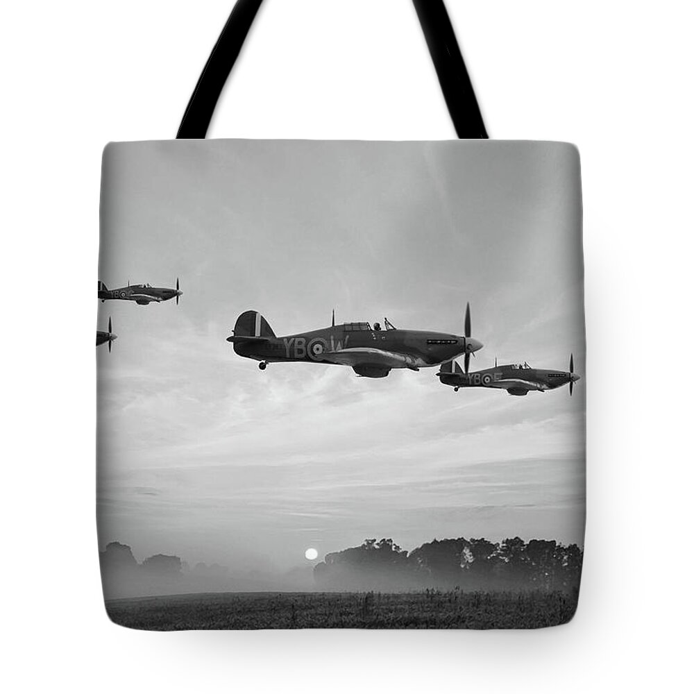 Raf Tote Bag featuring the digital art Four Of The Few - Monochrome by Mark Donoghue