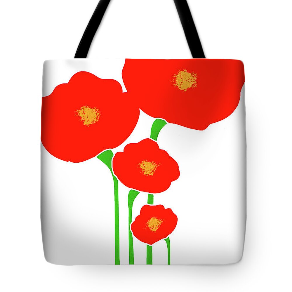 Four Red Flowers Tote Bag featuring the digital art Four Red Flowers by Peggy Cooper-Hendon