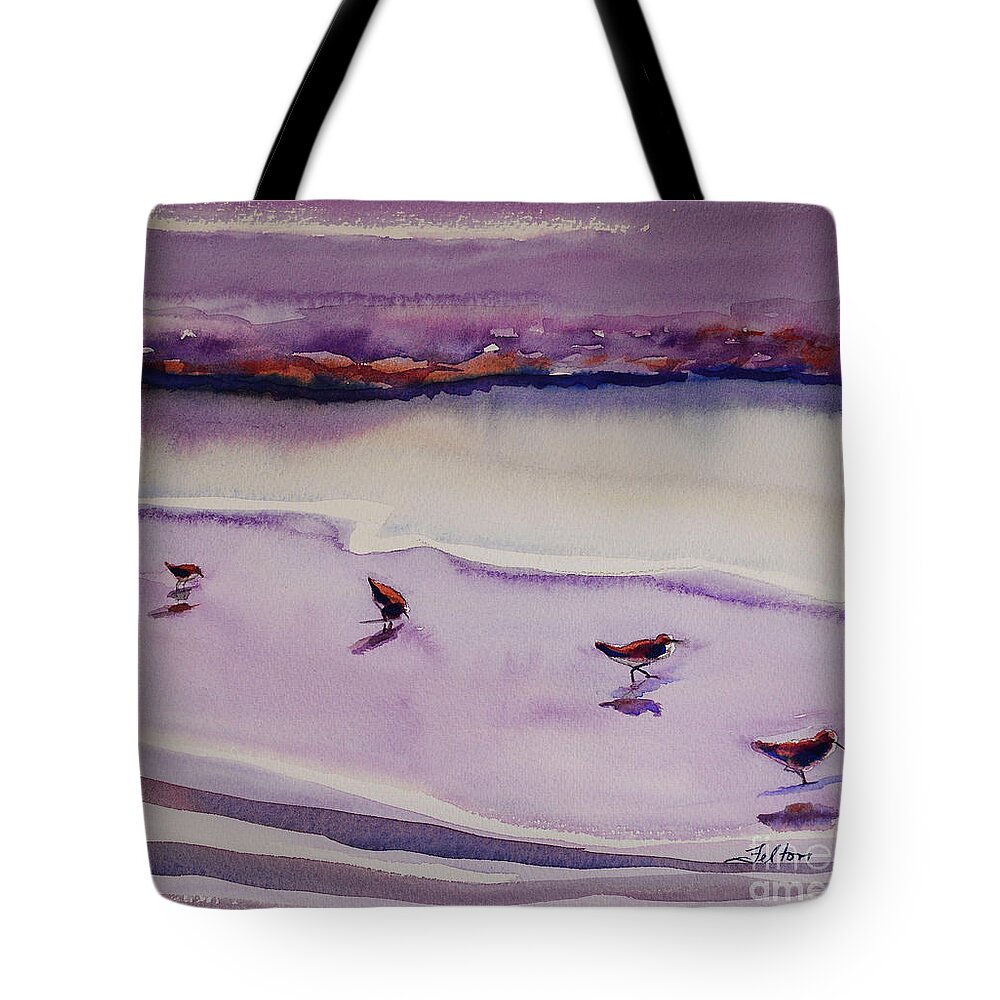 Original Watercolor Paintings Tote Bag featuring the painting Four Sandpipers by Julianne Felton