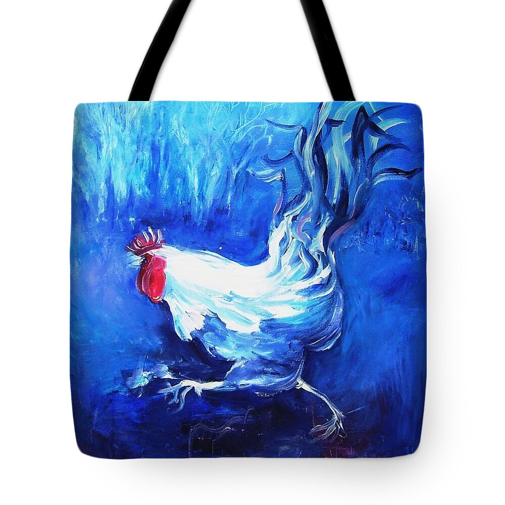 Cockerel Tote Bag featuring the painting Fox Alert  by Trudi Doyle