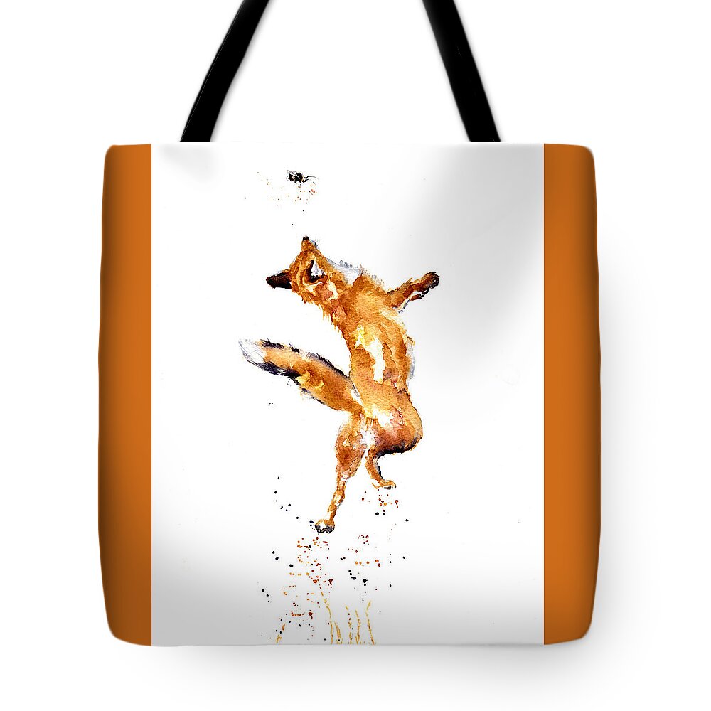 Fox Tote Bag featuring the painting Fox Jump by Debra Hall