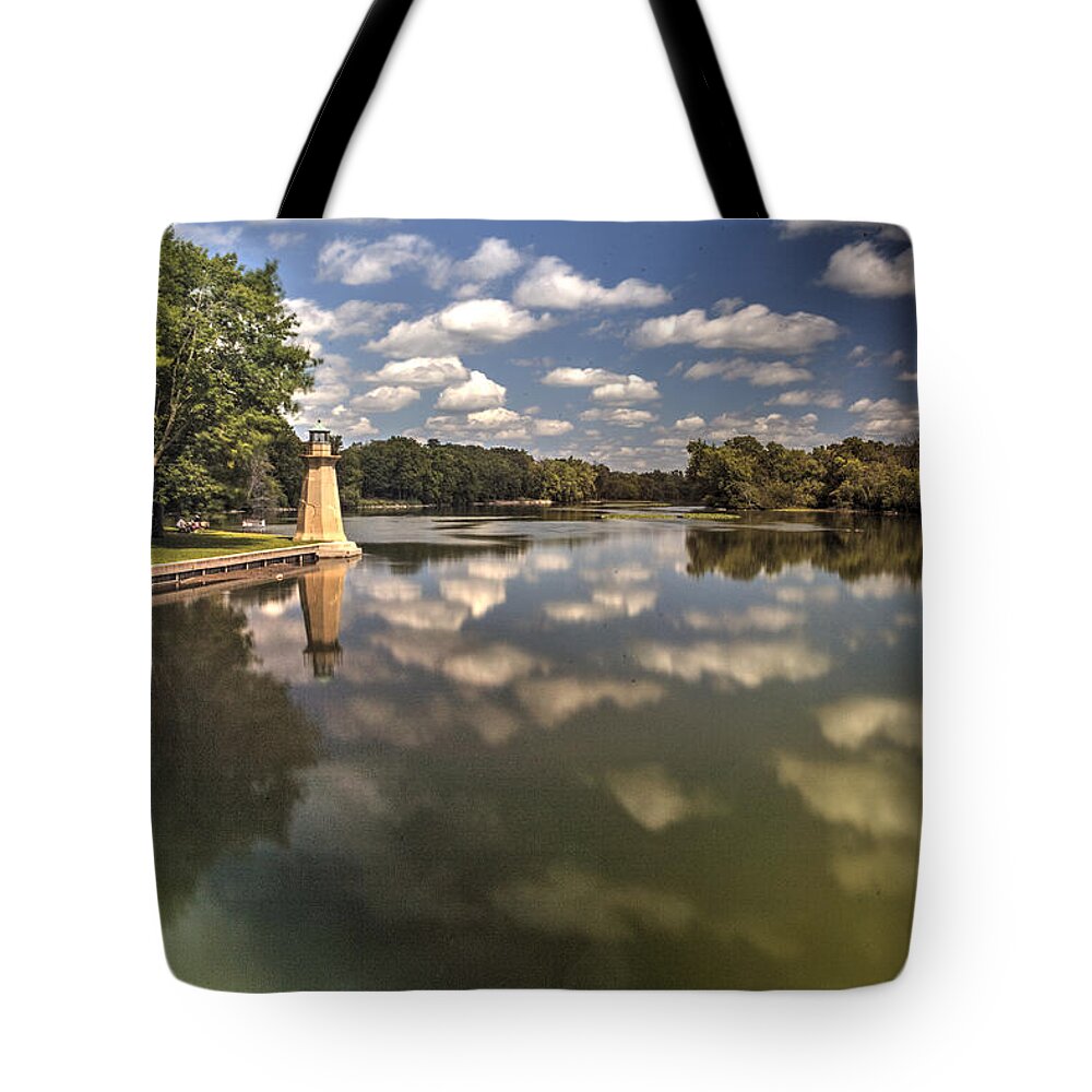 Illinois Tote Bag featuring the photograph Fox River Lighthouse Geneva Illinois by Roger Passman