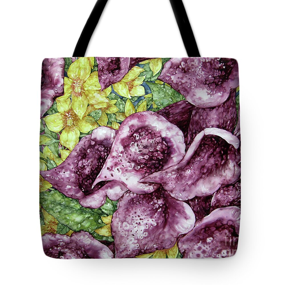Watercolour Tote Bag featuring the painting Foxgloves by Kim Tran