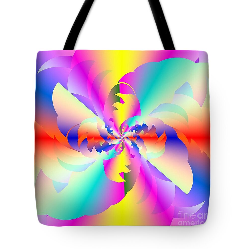 Fractured Fractal Rainbow Tote Bag featuring the digital art Fractal Rainbow by Michael Skinner