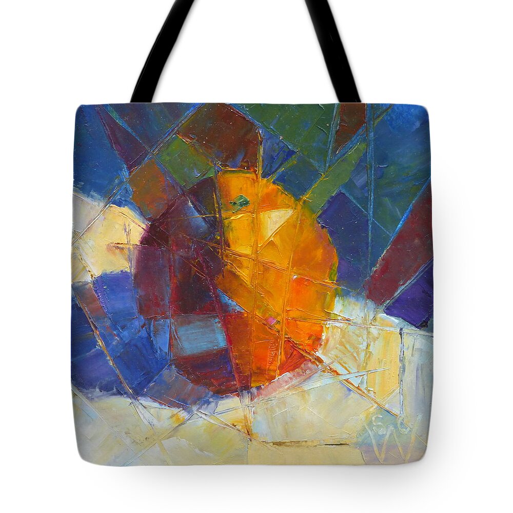 Orange Tote Bag featuring the painting Fractured Orange by Susan Woodward