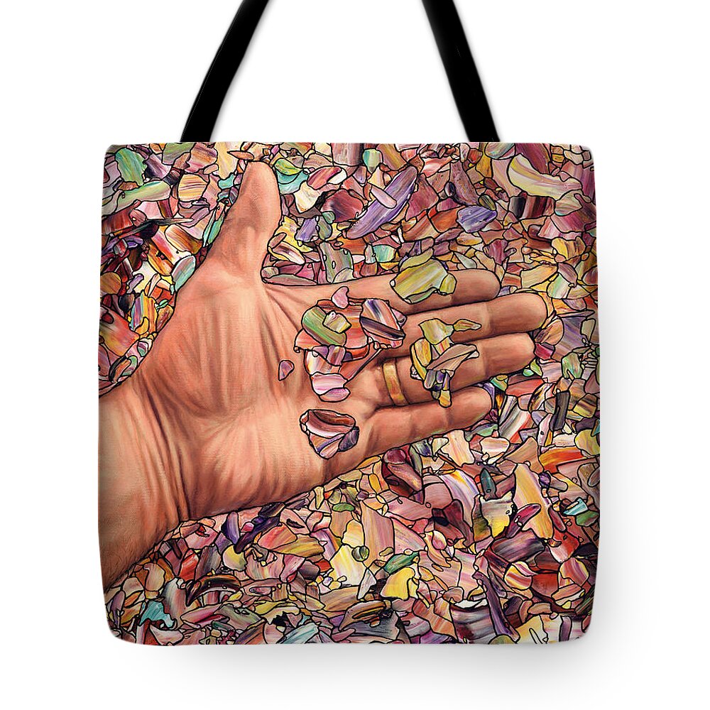 Abstract Tote Bag featuring the painting Fragmented Touch by James W Johnson