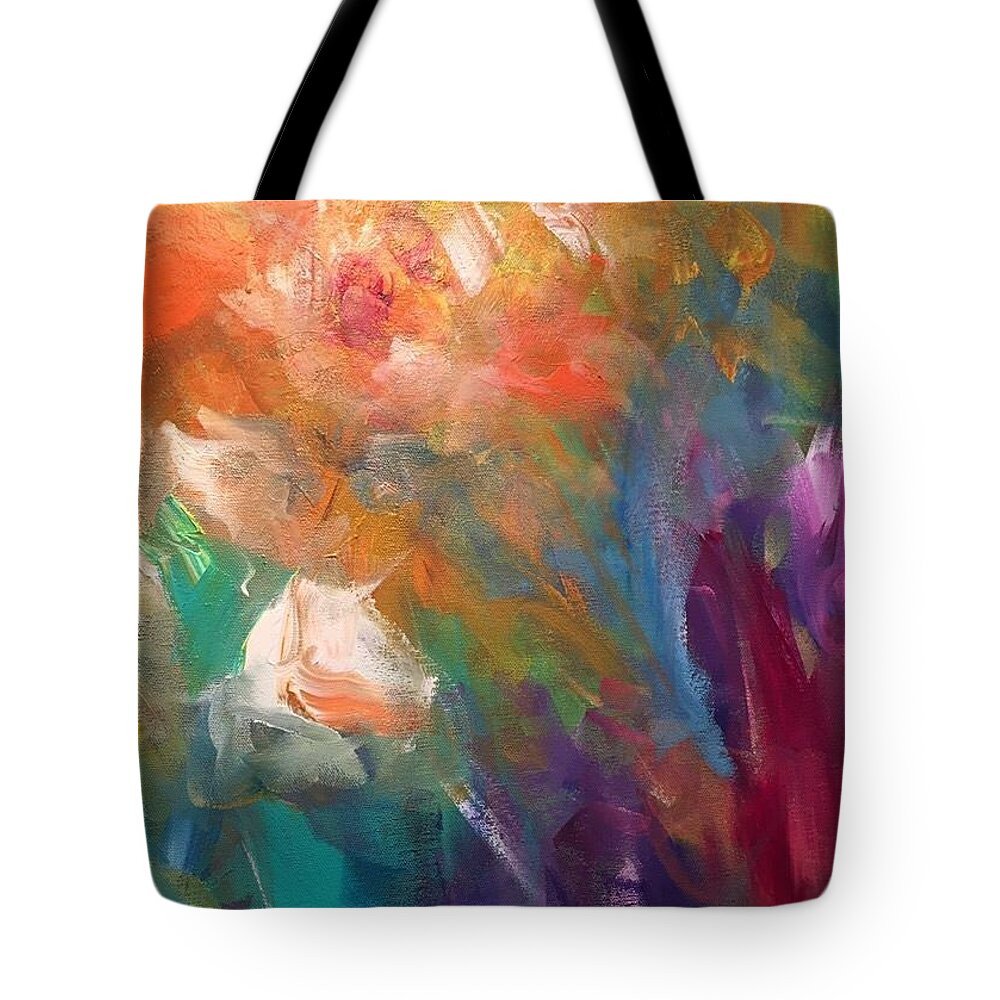 Flowers Floral Garden Contemporary Art Whimsical Fantasy Tote Bag featuring the painting Fragrant breeze by Heather Roddy