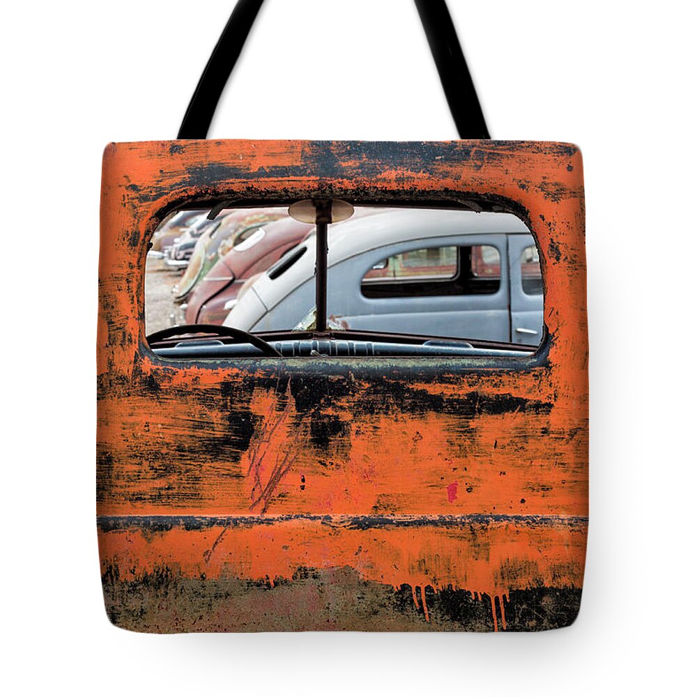 Cars Tote Bag featuring the photograph Framed Antiques by Denise Bush