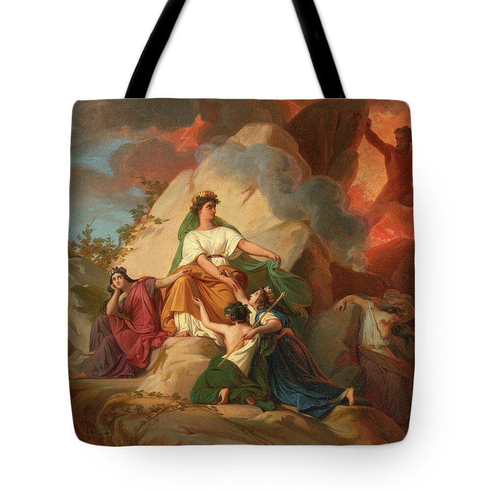 Francois-edouard Picot Tote Bag featuring the painting Cybele opposing Vesuvius to protect the Cities of Stabia Herculaneum Pompeii by Francois-Edouard Picot