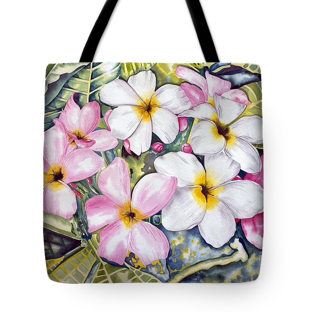 Flower Tote Bag featuring the painting FrangiPani 3 by Kandyce Waltensperger