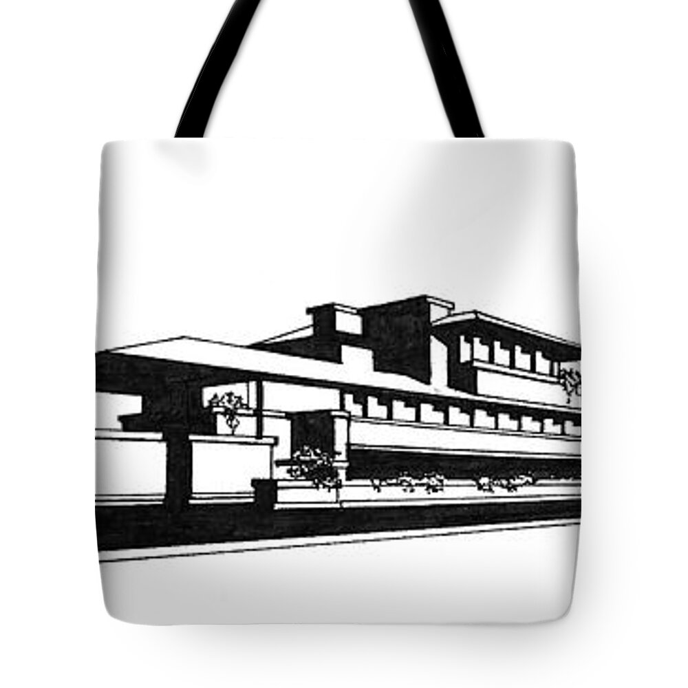 Frank Tote Bag featuring the drawing Frank Lloyd Wright's Robie House by Frank SantAgata