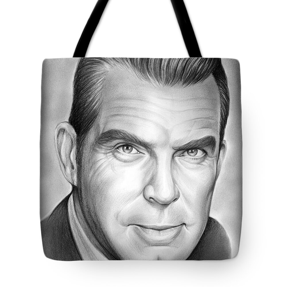 Hollywood Tote Bag featuring the drawing Fred MacMurray by Greg Joens