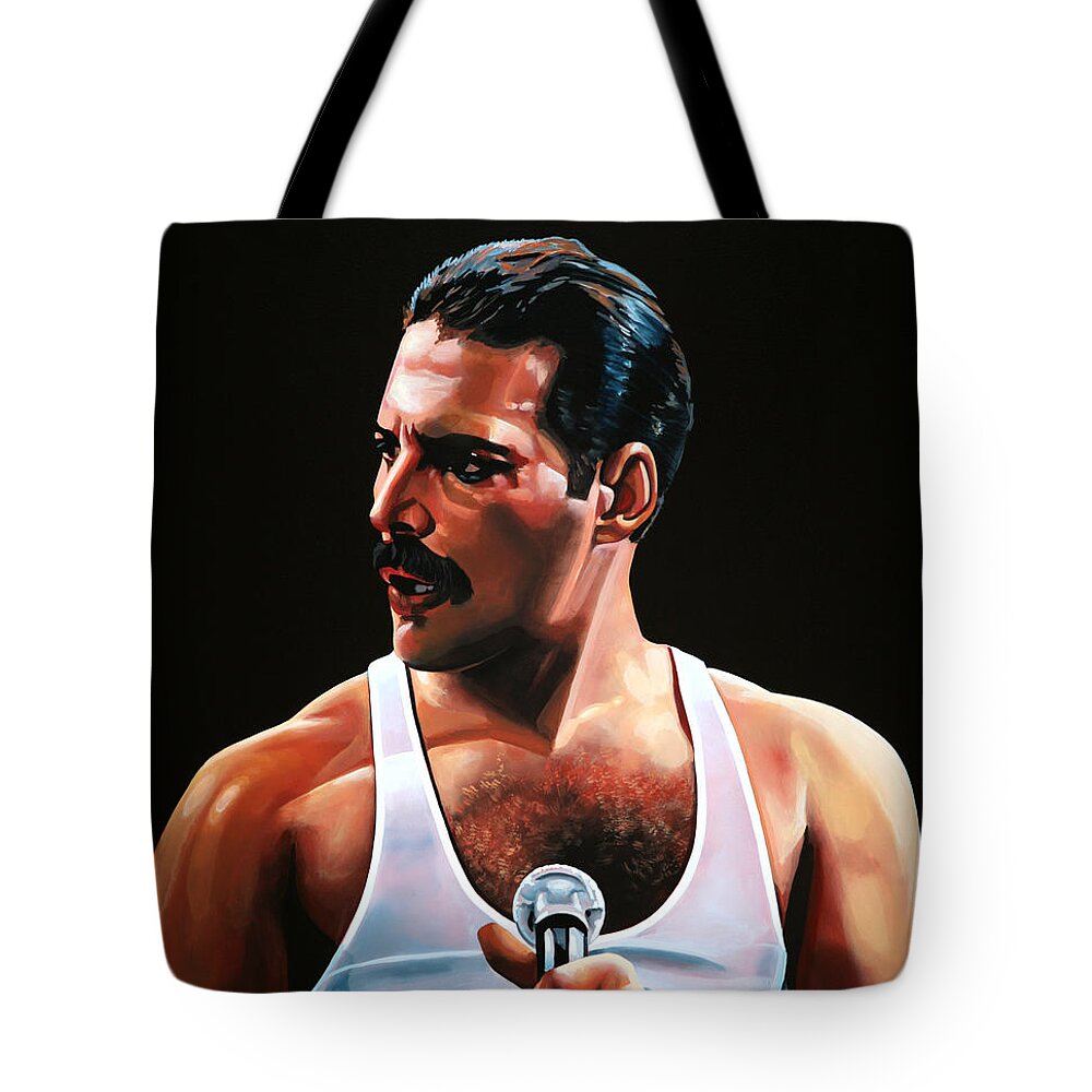 Freddie Mercury Tote Bag featuring the painting Freddie Mercury by Paul Meijering