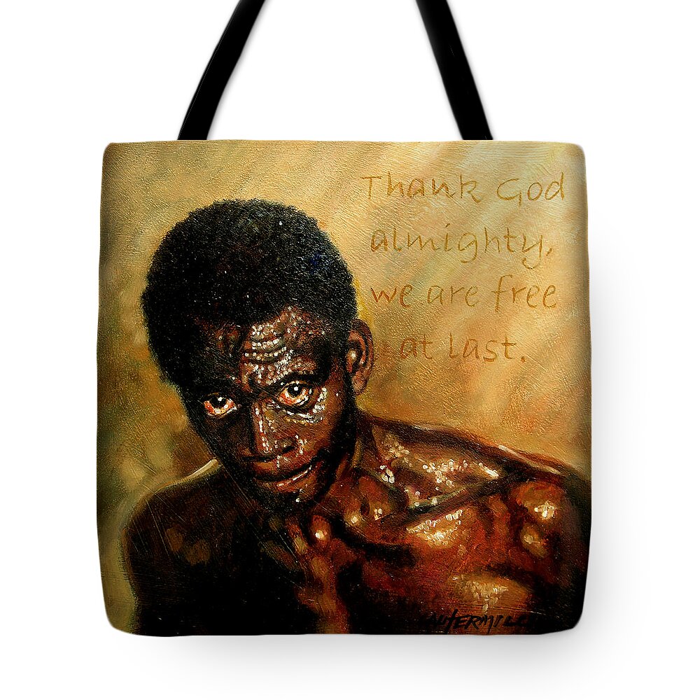 People Tote Bag featuring the painting Free At Last by John Lautermilch