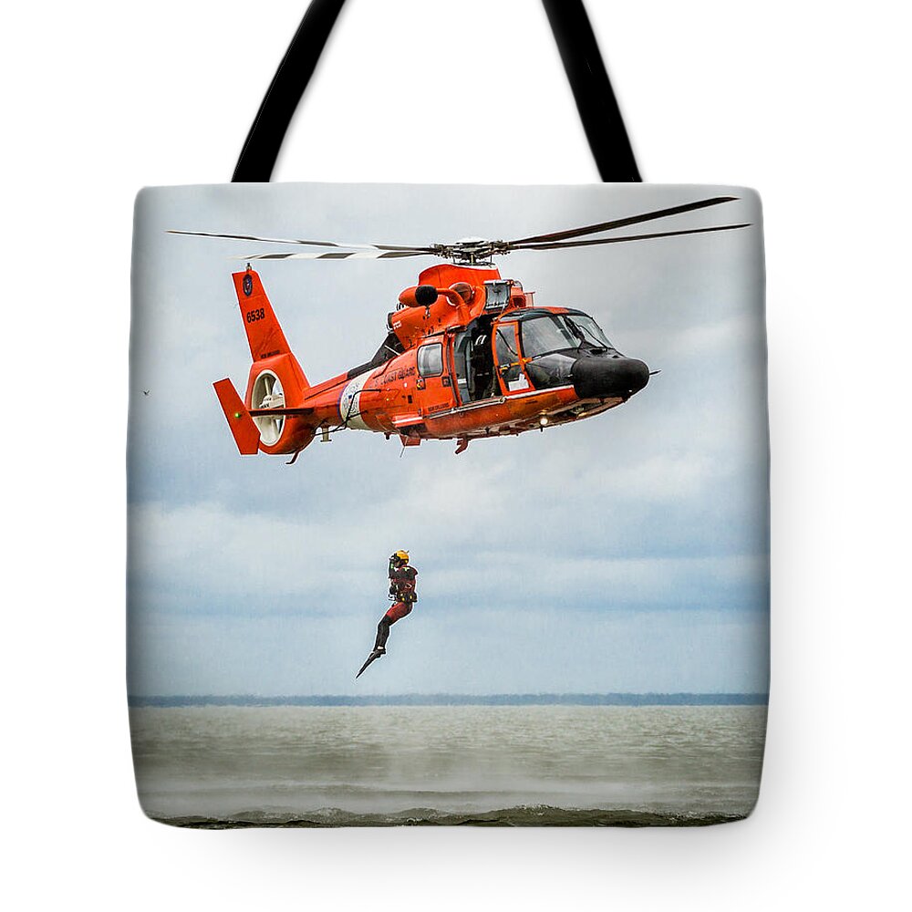 1 Pid Color Open Tote Bag featuring the photograph Free Falling Rescue Swimmer 1 by Gregory Daley MPSA