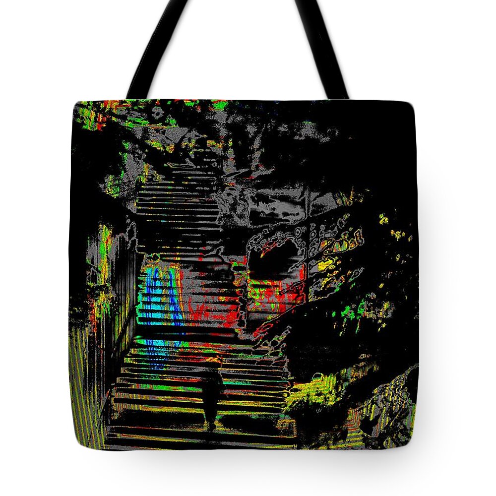 Seattle Tote Bag featuring the digital art Freeway Park Steps by Tim Allen