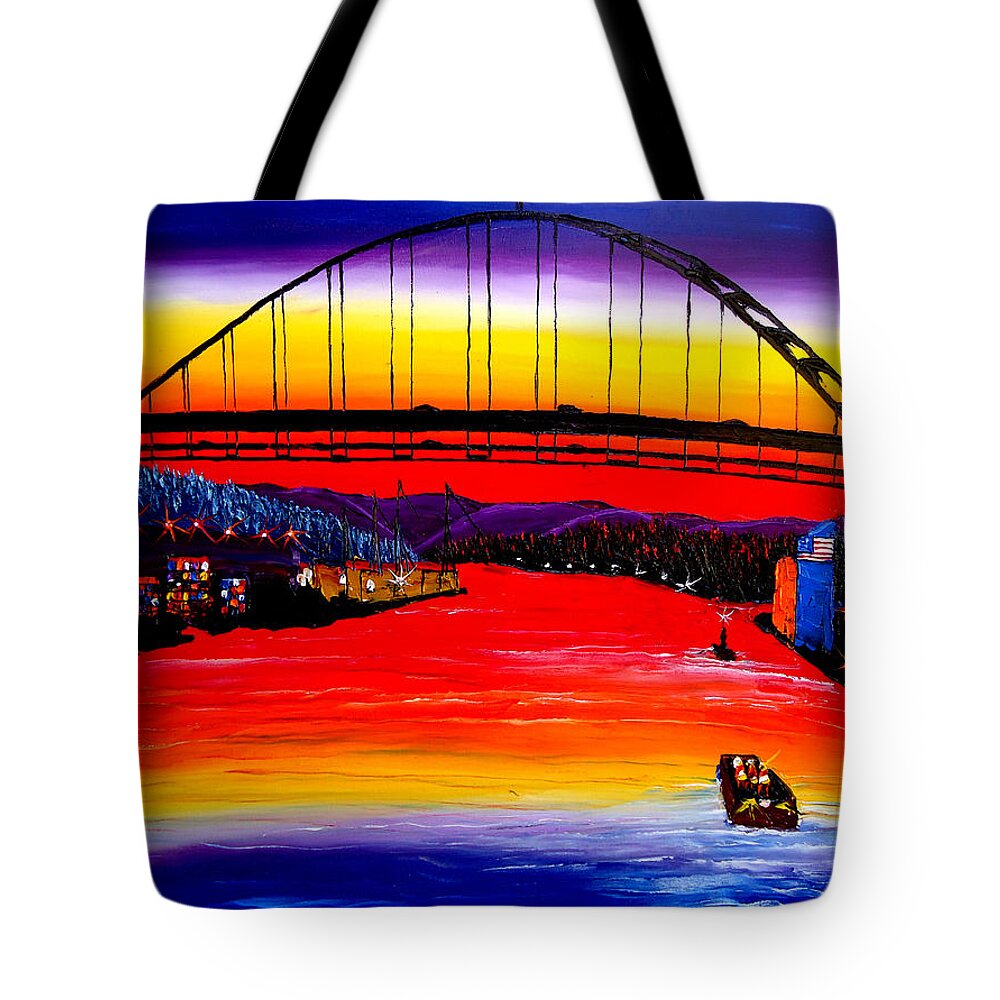  Tote Bag featuring the painting Fremont Bridge At Dusk #15 by James Dunbar