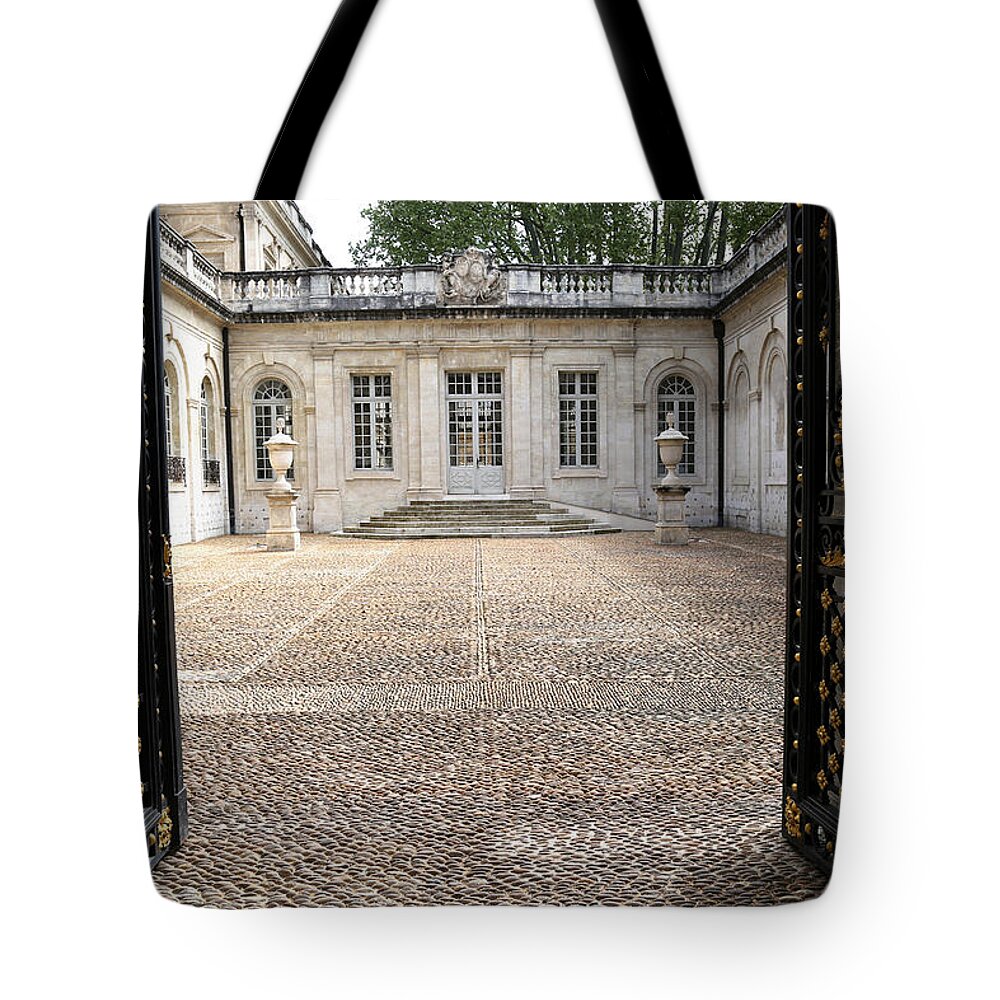 Courtyard Tote Bag featuring the photograph French Courtyard by Andrew Fare