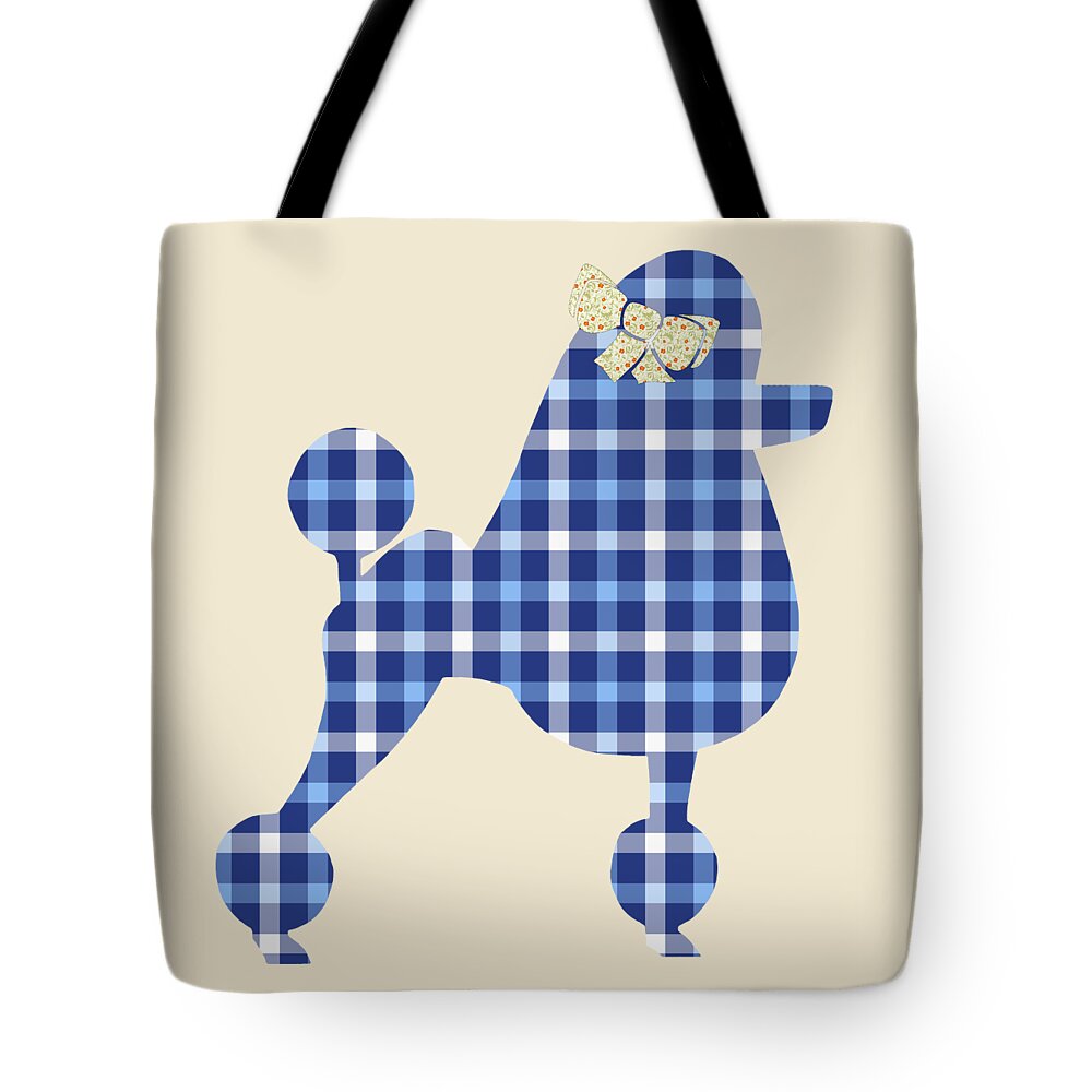 French Poodle Tote Bag featuring the mixed media French Poodle Plaid by Christina Rollo