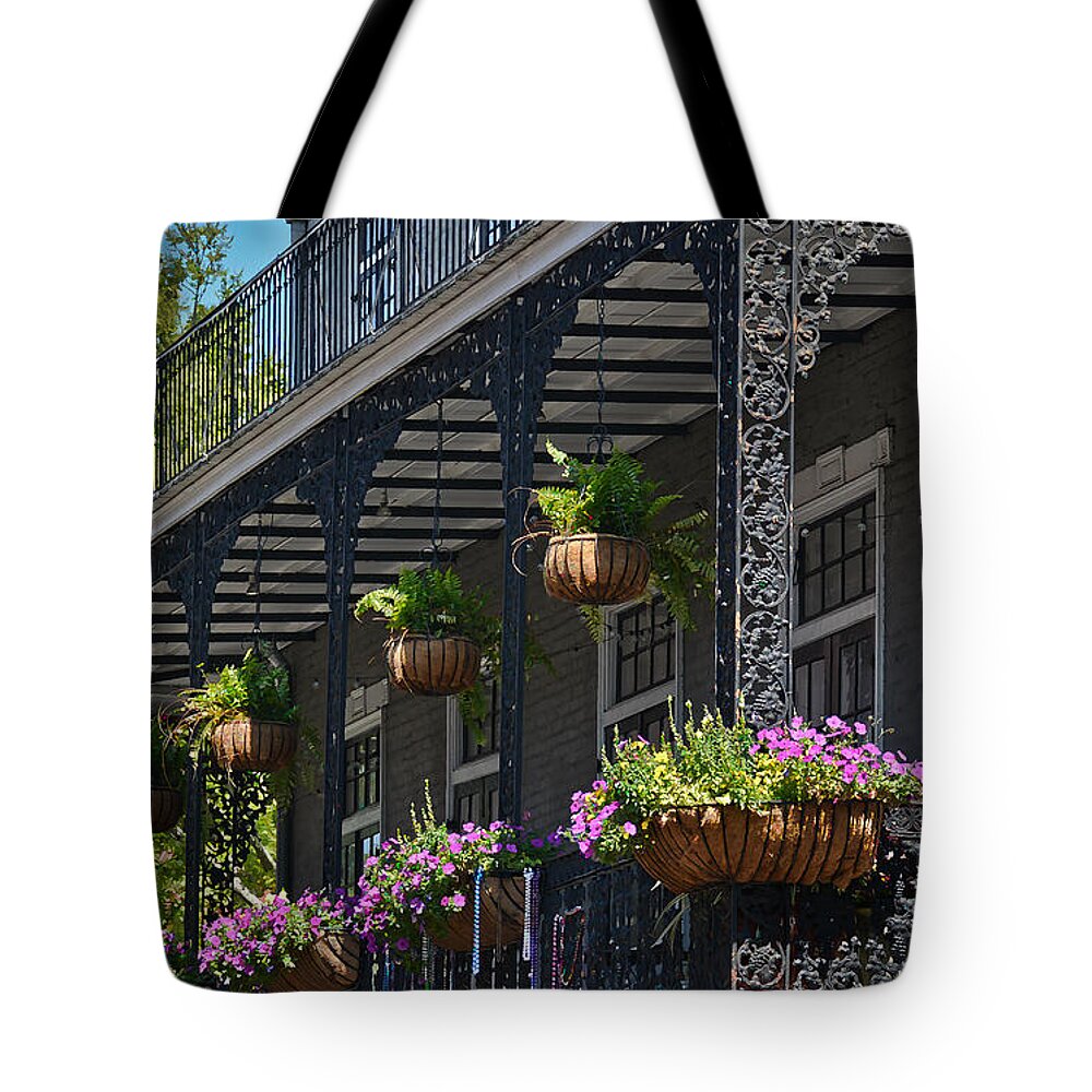 Greg Jackson Tote Bag featuring the photograph French Quarter Sunlit Balcony - New Orleans by Greg Jackson