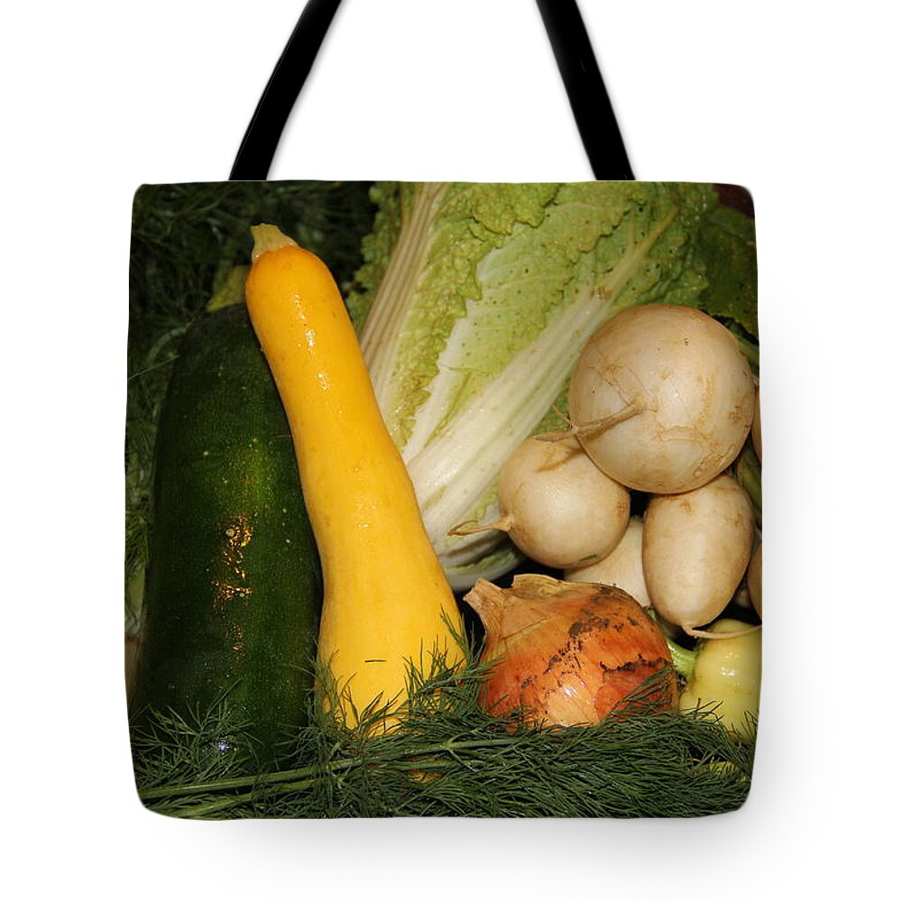 Vegetables Tote Bag featuring the photograph Fresh Garden Produce by Allen Nice-Webb