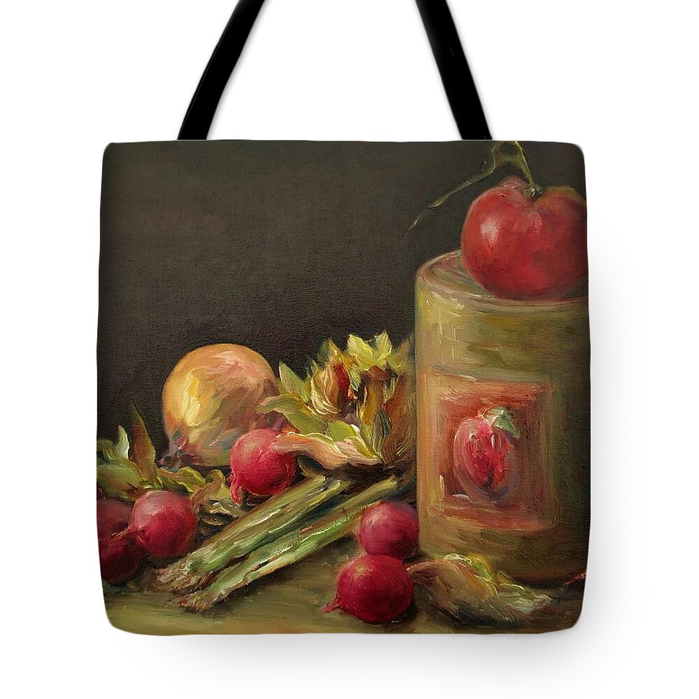Still Life Tote Bag featuring the painting Freshly Picked by Mary Wolf