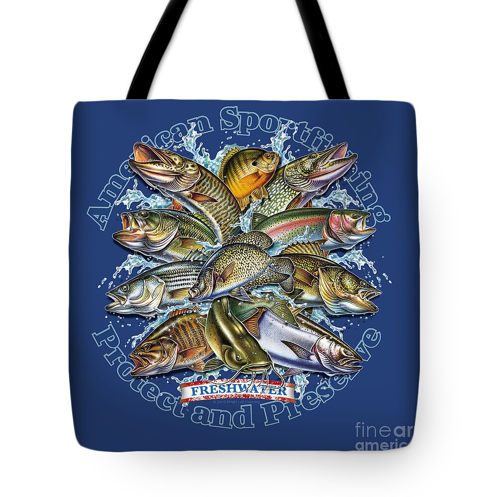Jon Q Wright Tote Bag featuring the painting Freshwater Fish Preserve by JQ Licensing