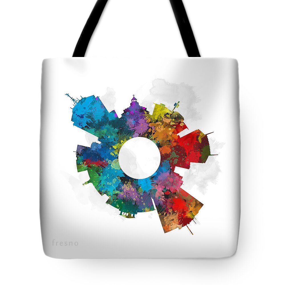 Map Tote Bag featuring the digital art Fresno Small World Cityscape Skyline Abstract by Jurq Studio