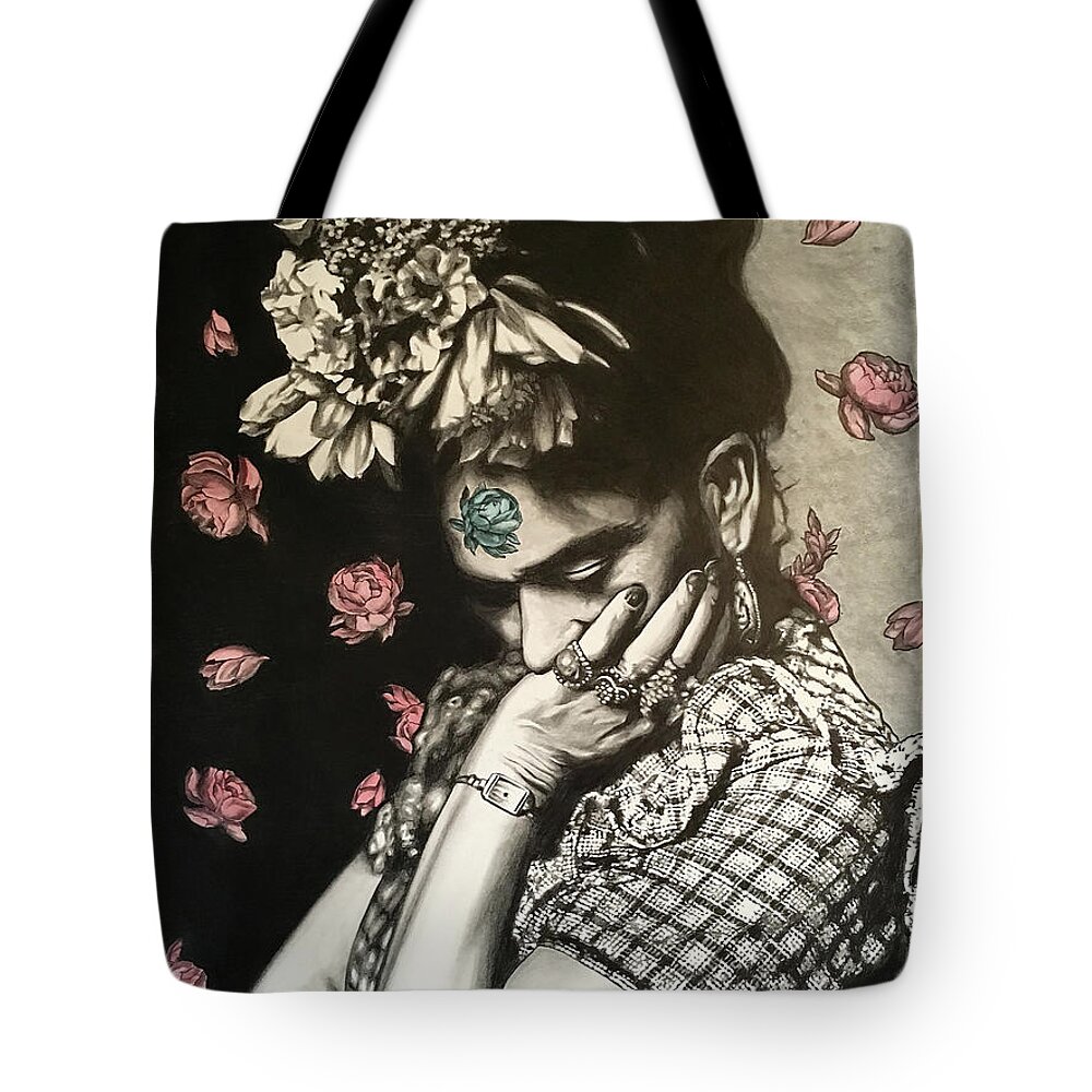 Frida Tote Bag featuring the drawing Frida by Gary Kroman