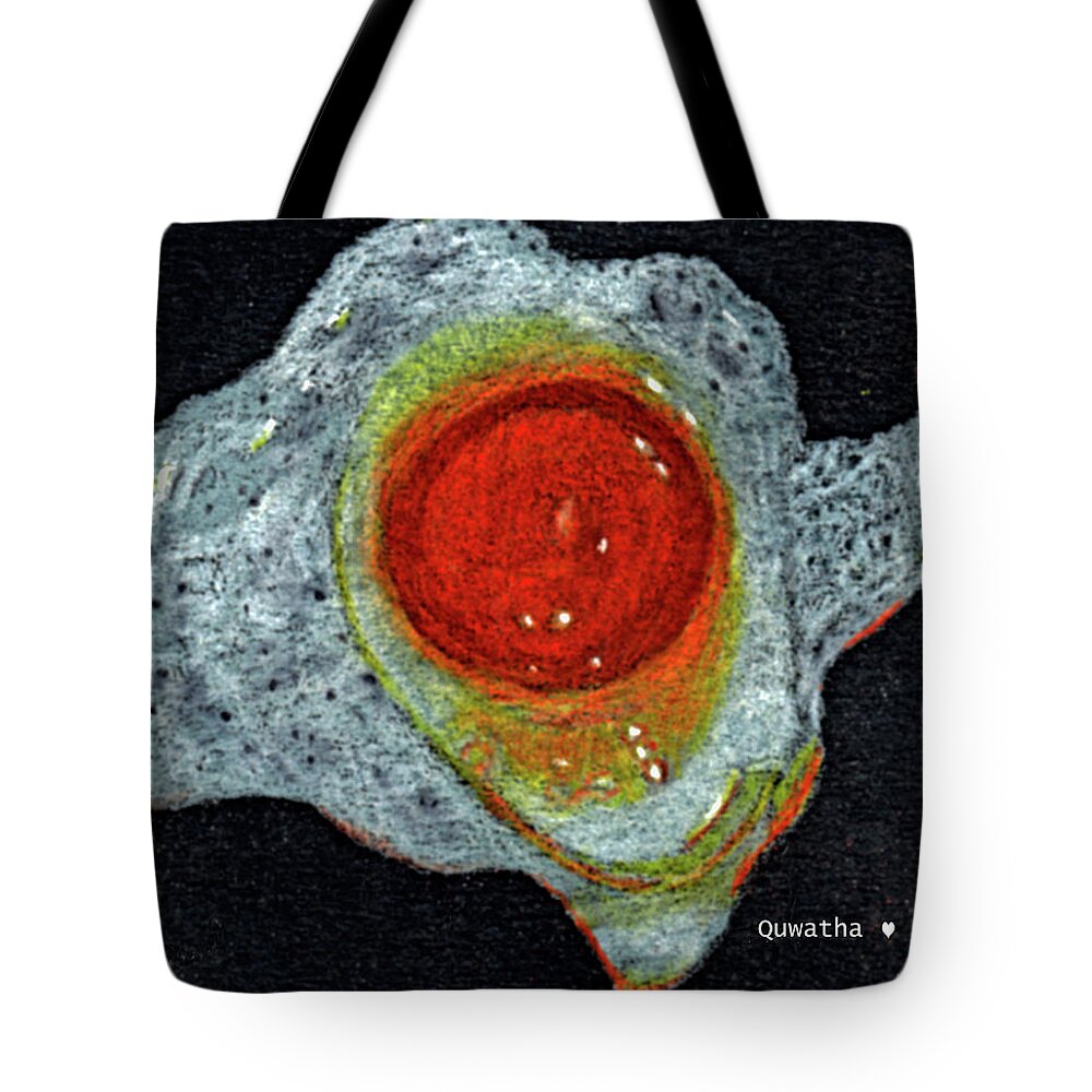 Egg Tote Bag featuring the drawing Fried Egg by Quwatha Valentine