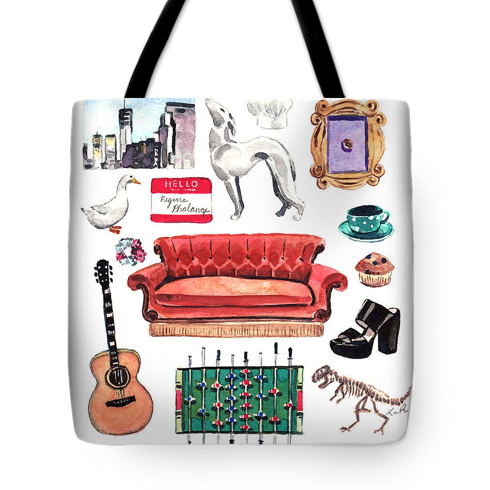 Friends Tv Show Tote Bag featuring the painting Friends TV Show Collage by Laura Row
