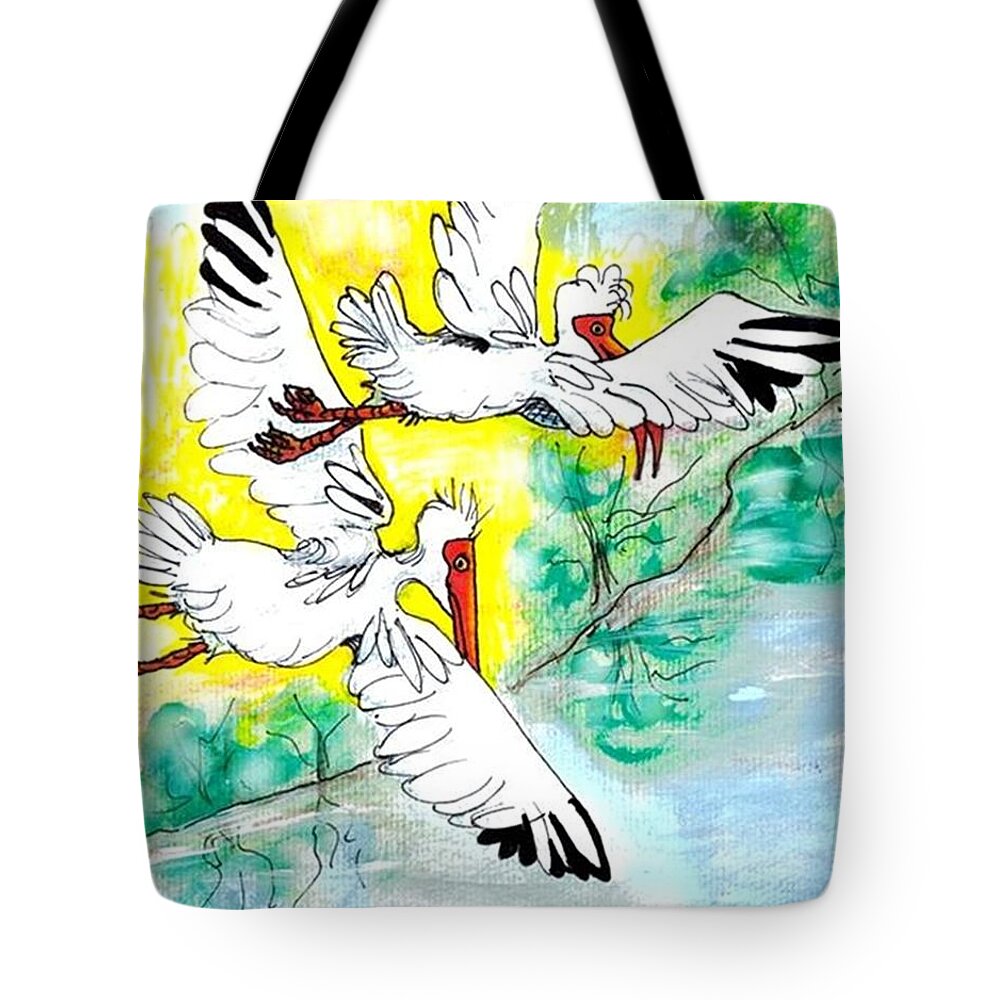 Ibis Tote Bag featuring the drawing Friendship by Carol Allen Anfinsen