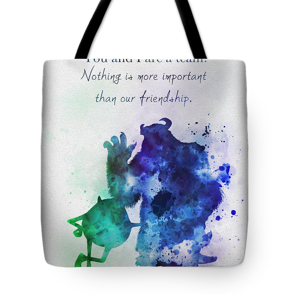 Monsters Inc Tote Bag featuring the mixed media Friendship by My Inspiration
