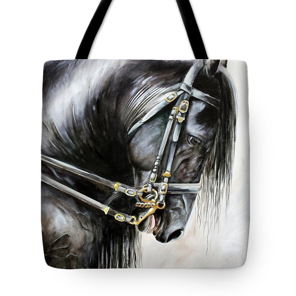 Friesian Tote Bag featuring the painting Friesian by Debbie Hart