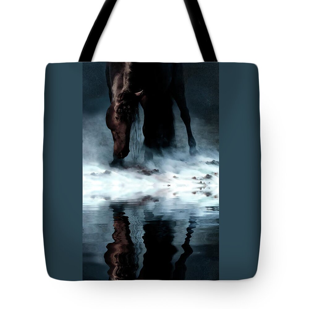 Friesian In The Fog Tote Bag featuring the photograph Friesian In The Fog by Wes and Dotty Weber